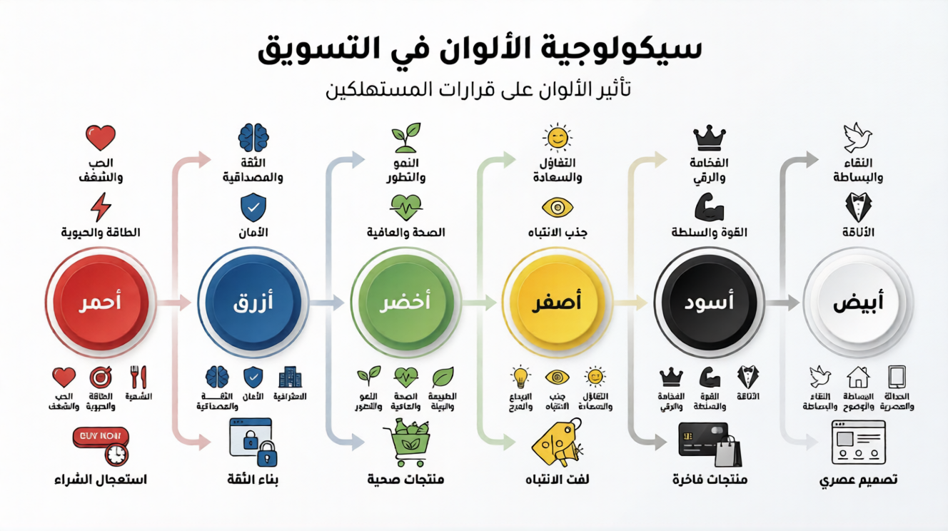 تأثير الألوان على المشاعر والقرارات الشرائية في التسويق والتصميم